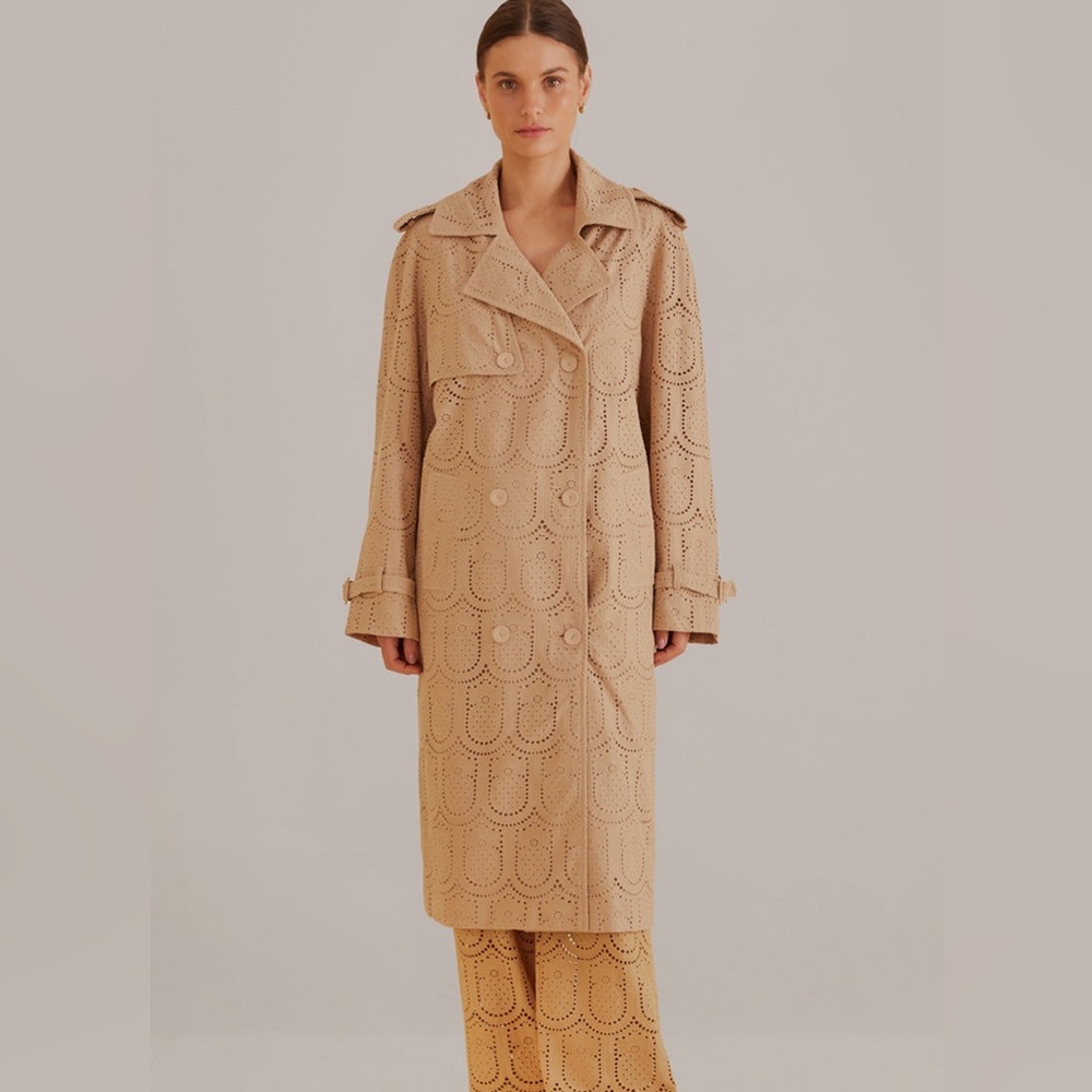 Farm Rio Pineapple Cotton Eyelet Trench Coat Small NWT